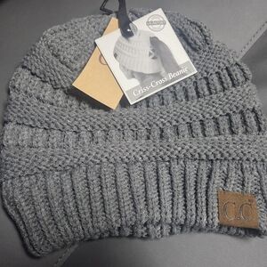 C.C Women/teen Gray Criss-Cross Beanie